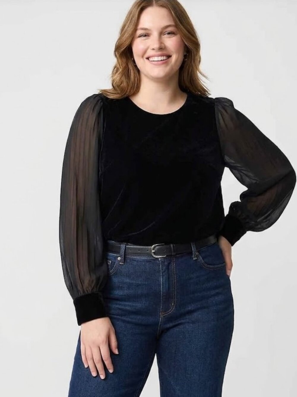 J.Crew Velvet Puff Sleeve Top Black Blouse 3X Plus Size